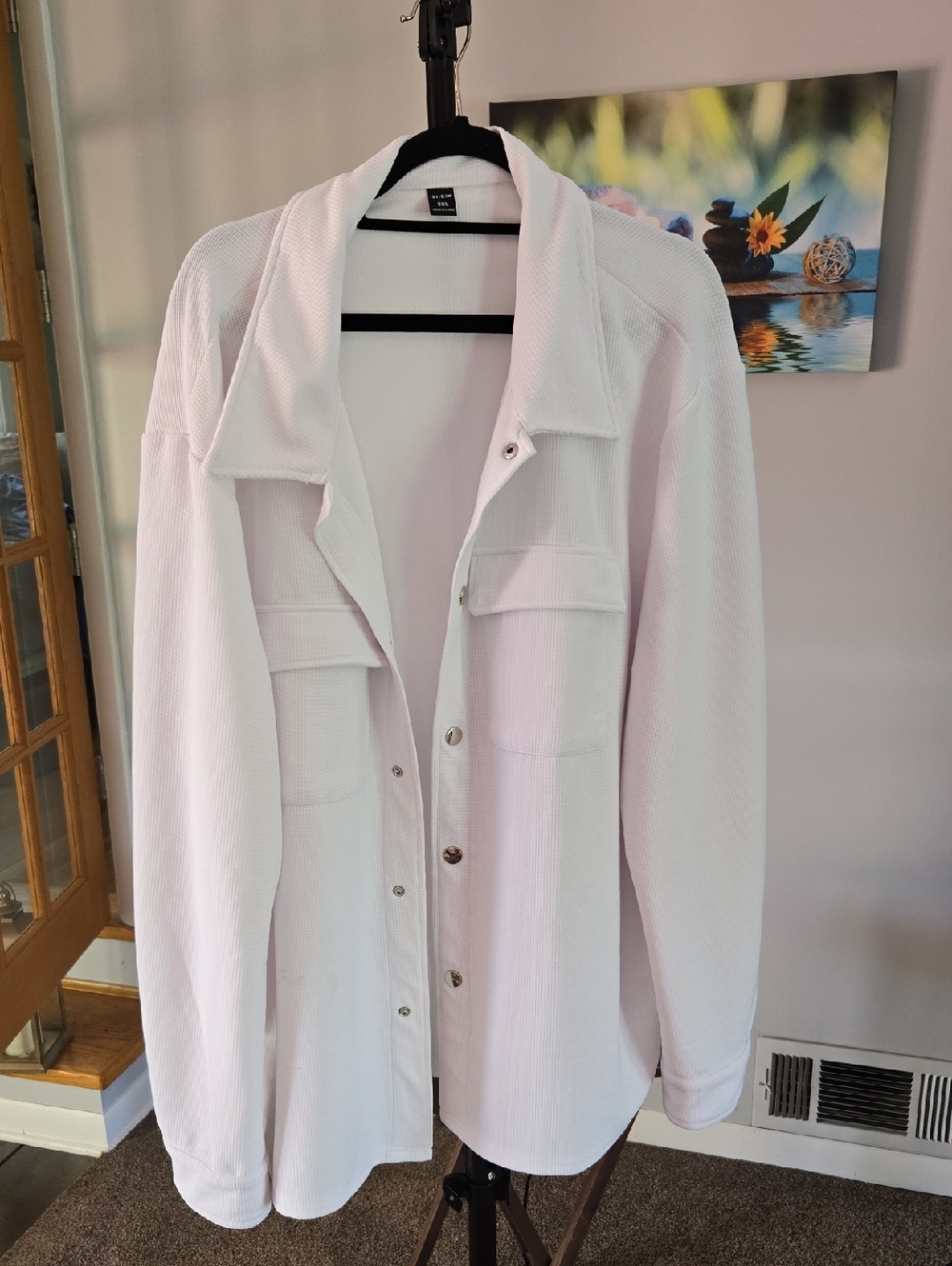 Men's SHEIN White Lightweight Button-Front Utility Jacket SIZE 3XL